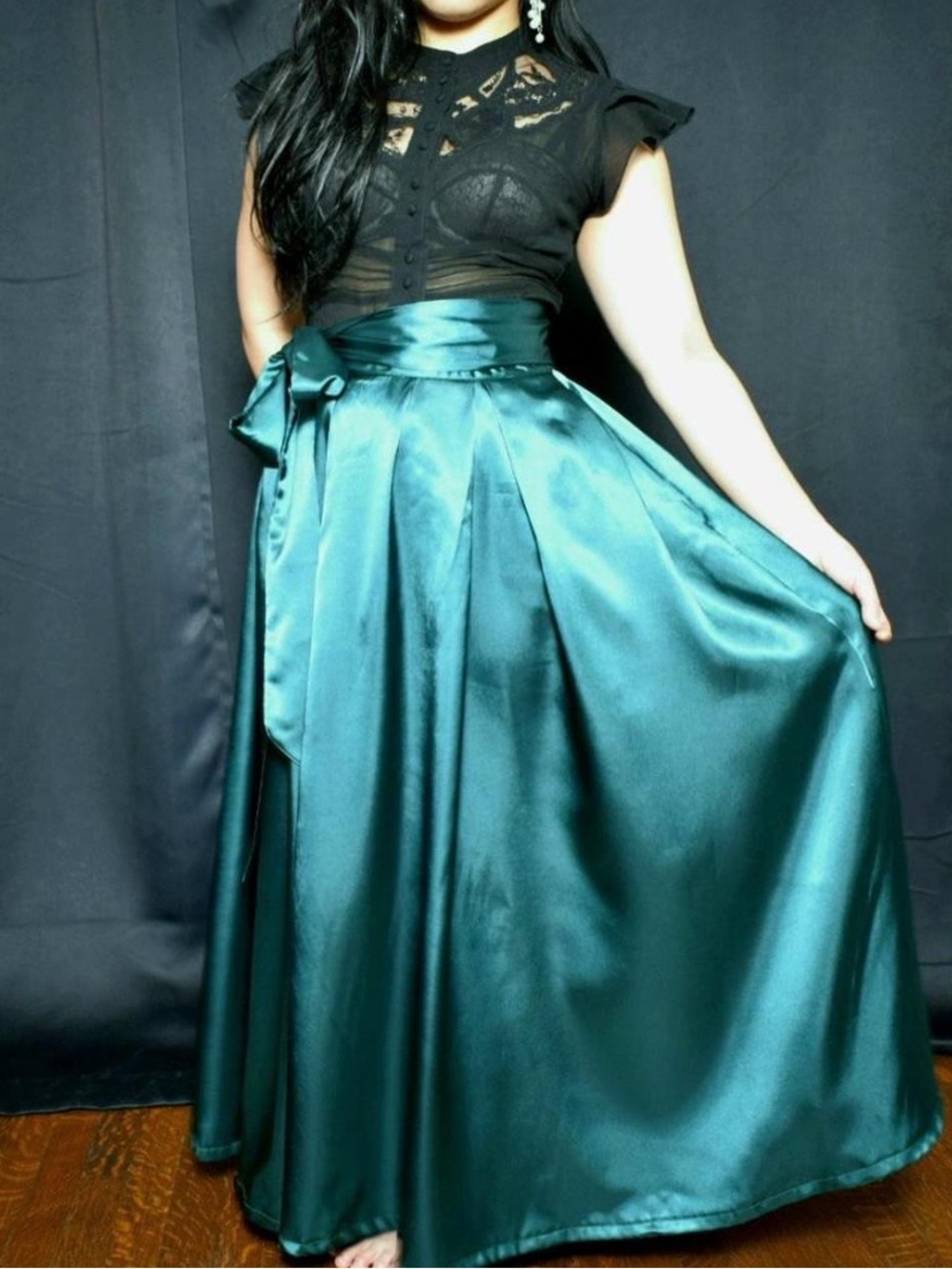 Handmade Forest Green Satin Skirt